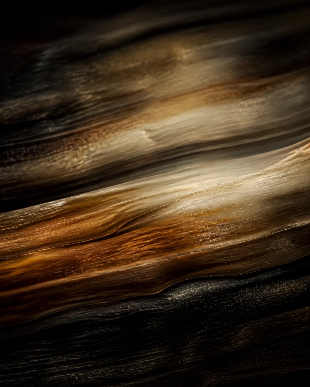 Extreme macro of smoke and amber horn strata